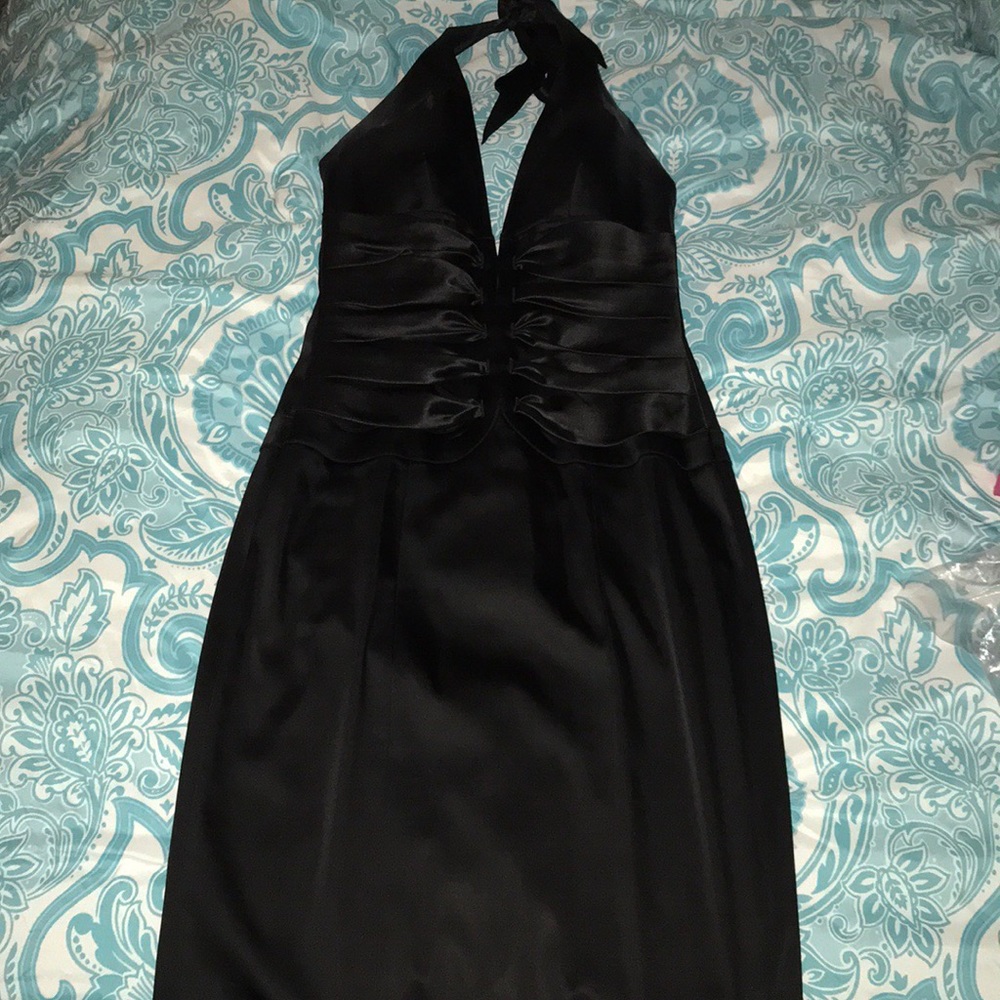 Caché black silk dress, custom tailored slim fit